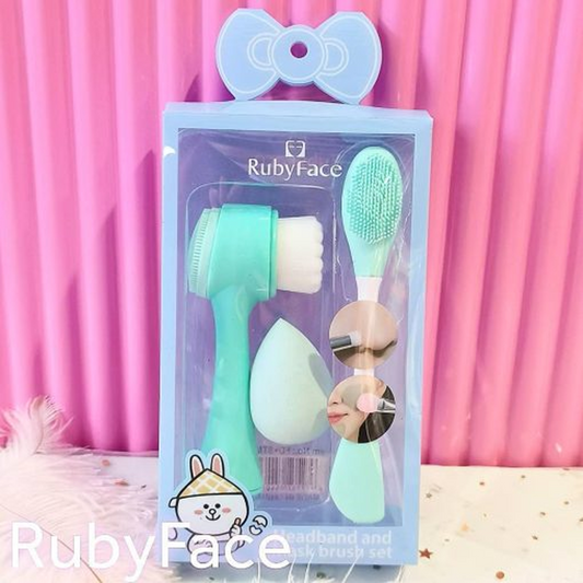 Facial Cleansing Brush Set - 3 in 1 Cosmetic Accessories Set: Makeup Sponge, Double Sided Face Wash Brush and Double Sided Silicone Brush Cleansing Deep Cleansing Daily Skincare